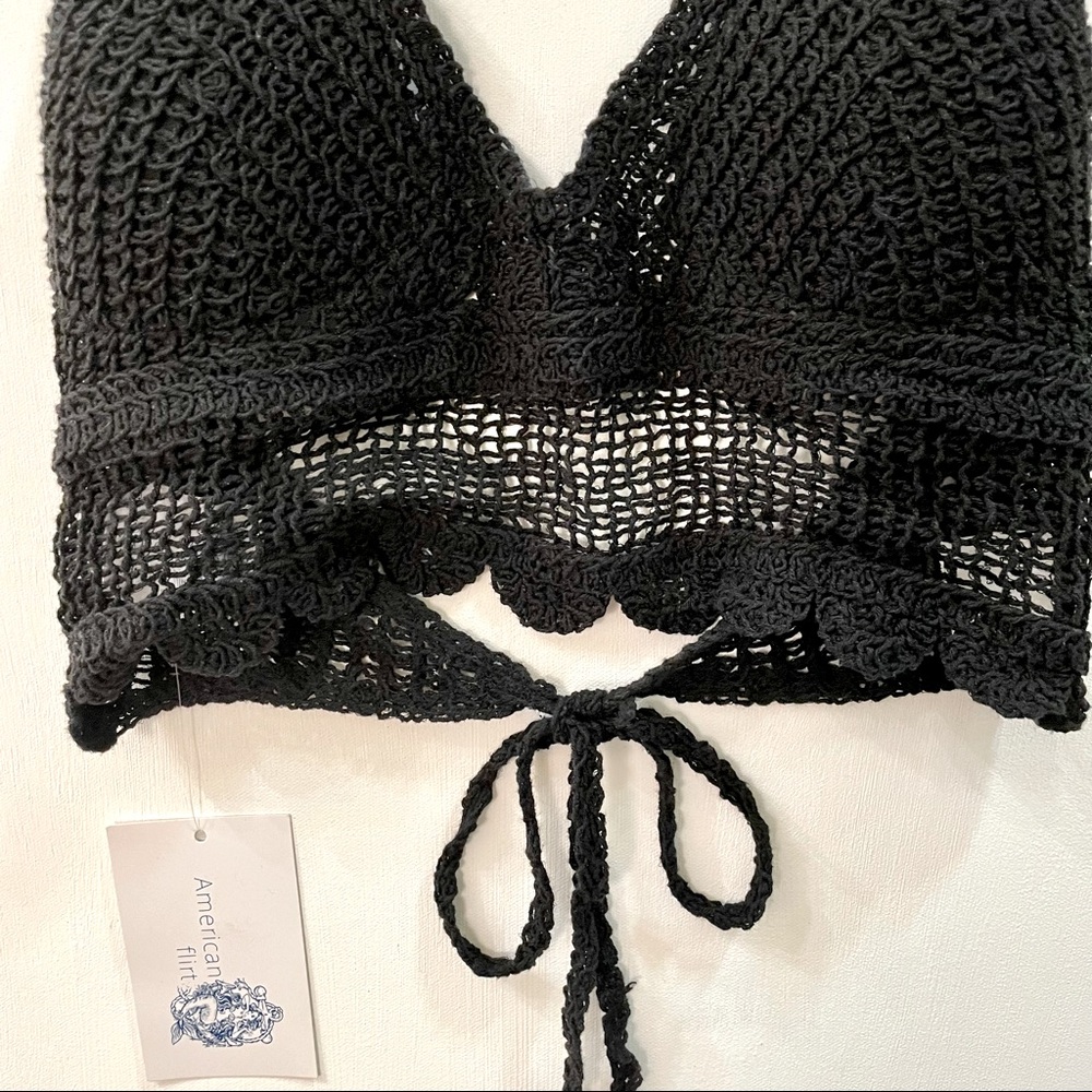 Boho Style Crochet Halter Top Bralette Black - Picture 4 of 13